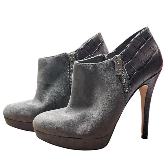 Micheal Kors Leather York Bootie Slate Gray Women Size 6M Zipper Platform Heels - Picture 1 of 11